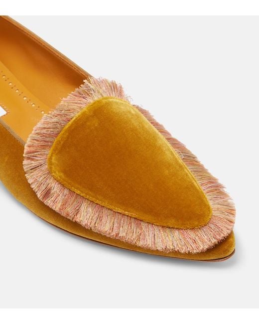 Manolo Blahnik Brown Agofran Fringed Velvet Loafers