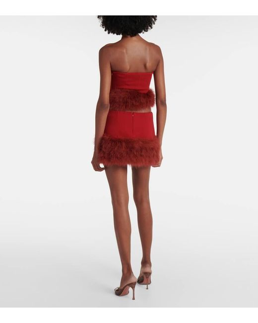 Blumarine Red Cropped-Top Aus Crepe Mit Federn