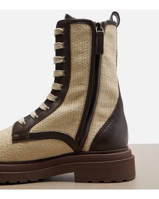 Brunello Cucinelli Natural Leather-Trimmed Lace-Up Boots