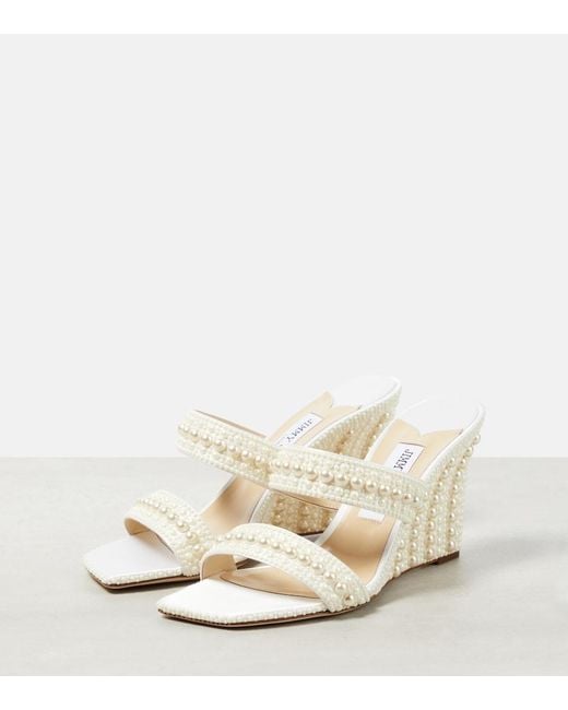 Jimmy Choo Natural Bridal Sacoria 85 Embellished Wedge Mules