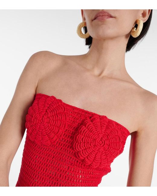 Anna Kosturova Red Camellia Cotton Crochet Bustier Dress