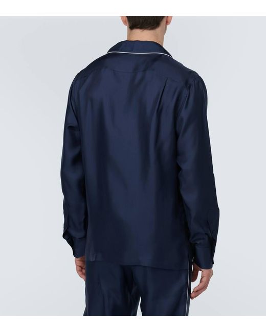 Camicia pigiama in seta con ricamo di Dolce & Gabbana in Blue da Uomo