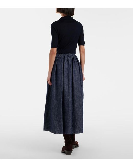 Gabriela Hearst Blue Eloran Linen Midi Skirt
