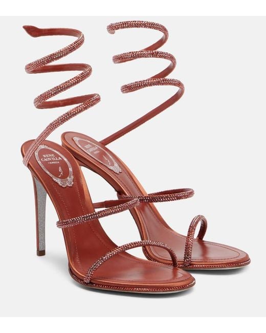 Rene Caovilla Pink Sandalen Cleo 105 Aus Satin Mit Kristallen