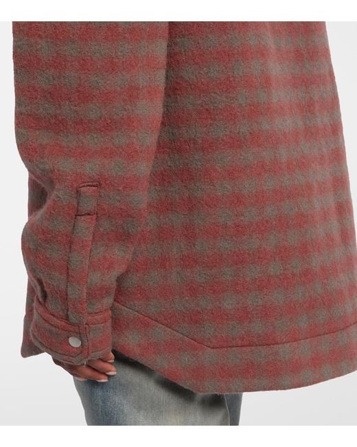 Rick Owens Red Checked Virgin Wool Overshirt