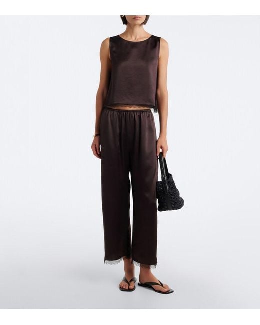 Leset Black Barb Lace-Trimmed Satin Crop Top