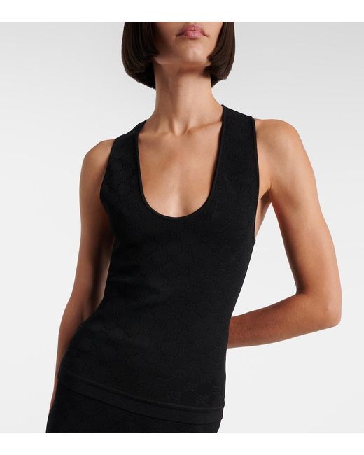 Gucci Black Gg Cotton-Blend Jacquard Tank Top