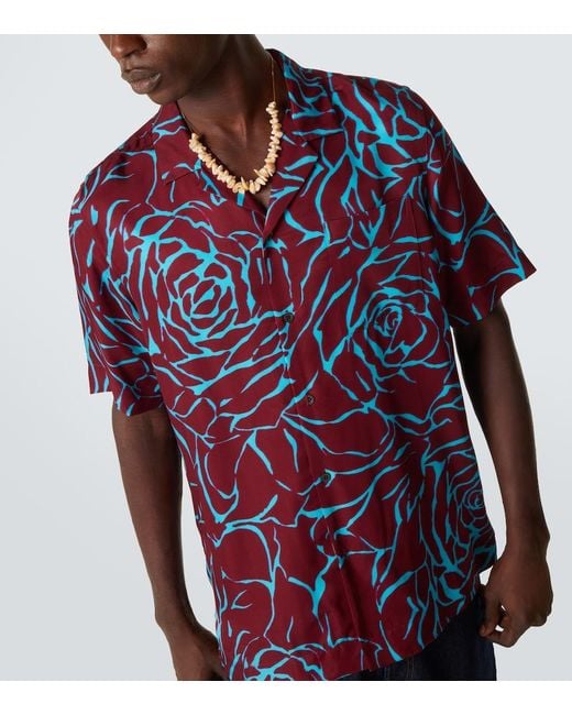 Dries Van Noten Blue Printed Bowling Shirt for men