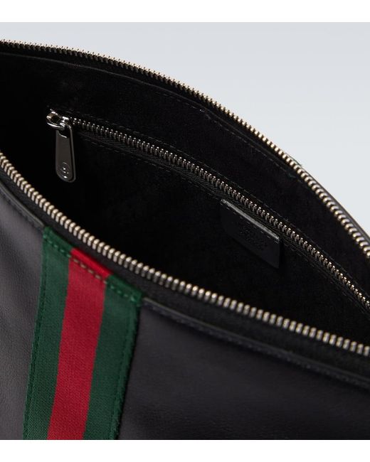 Gucci Black Web Trademark Leather Pouch for men