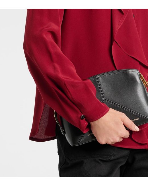 Victoria Beckham Red Draped Silk Button-Down Shirt