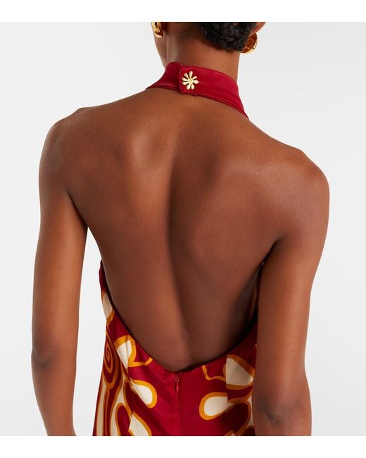 Cala De La Cruz Red Oliviera Printed Halterneck Maxi Dress