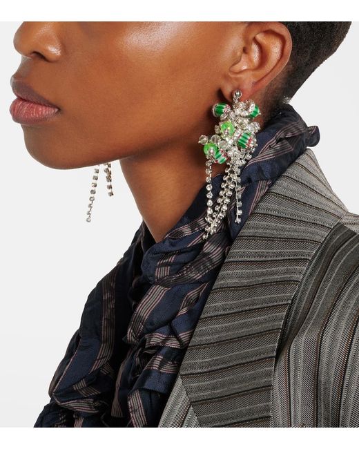 Dries Van Noten Green Crystal-Embellished Drop Earrings