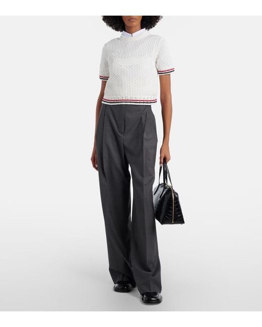 Thom Browne White Jacquard Cotton Sweater