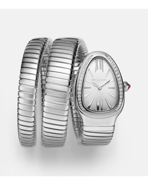 BVLGARI Metallic Serpenti Tubogas 35Mm Stainless Steel Watch With Diamonds