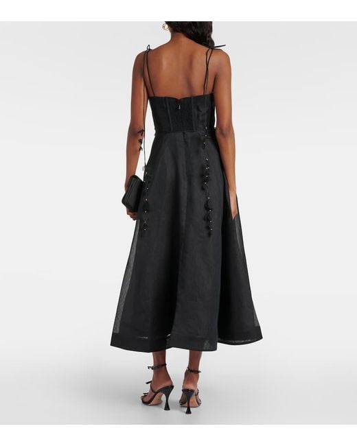 Vestido corse Natura de lino y seda Zimmermann de color Black
