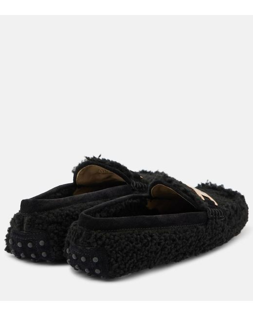 Tod's Black Gommini Catena Shearling Driving Shoes