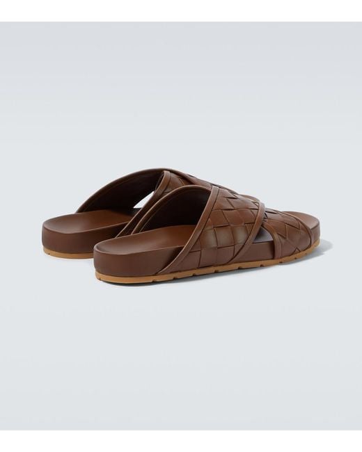Bottega Veneta Brown Tarik Intrecciato Leather Sandals for men