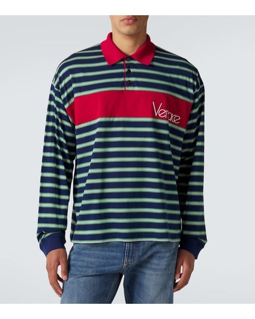 Versace Blue Striped Cotton Jersey Polo Shirt for men