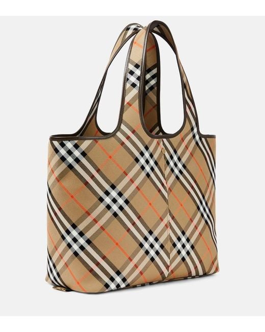 Burberry Metallic Tote Bag Check Medium Aus Canvas