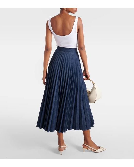 Falda midi plisada de chambray con VGold Valentino de color Blue