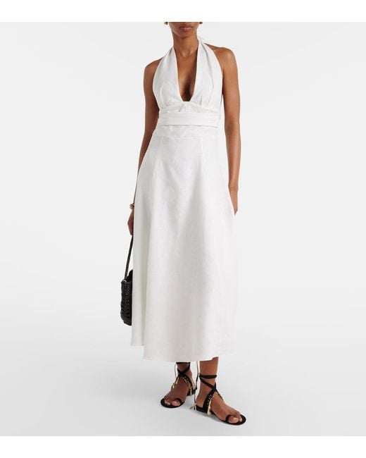 Faithfull The Brand White Bianca Halterneck Linen Midi Dress