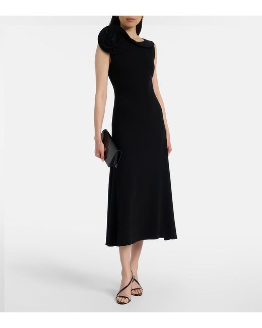 Roland Mouret Black Floral-Applique Crepe Midi Dress