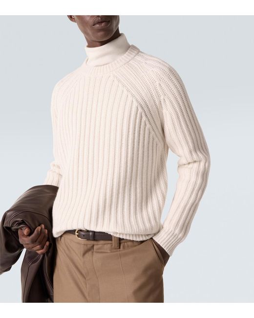 Allude Natural Ribbed-Knit Wool And Cashmere Sweater for men