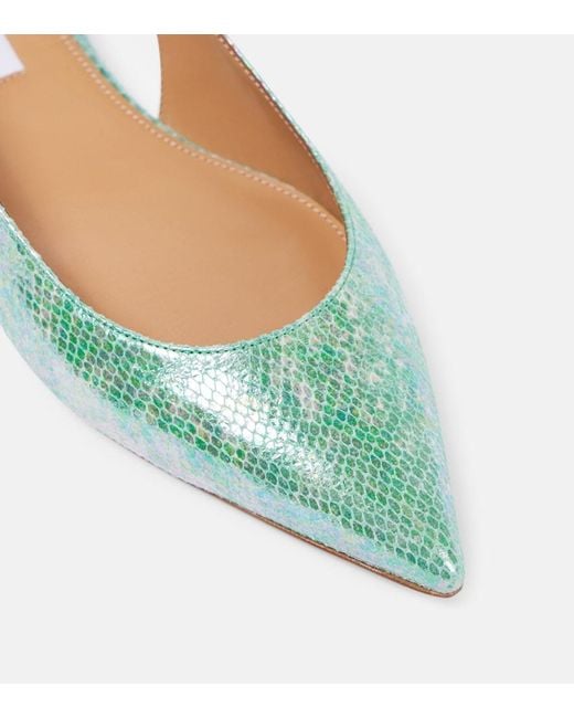 Aquazzura Green Purist Snake-Effect Leather Slingback Flats