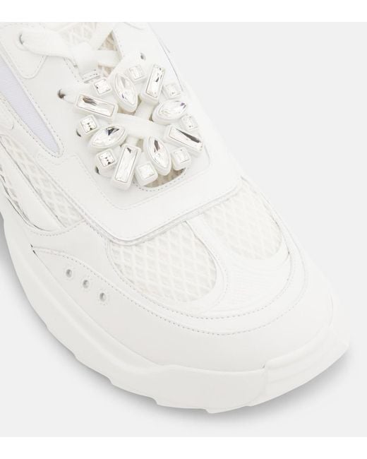 Roger Vivier White Viv' On The Run Leather-Trimmed Sneakers