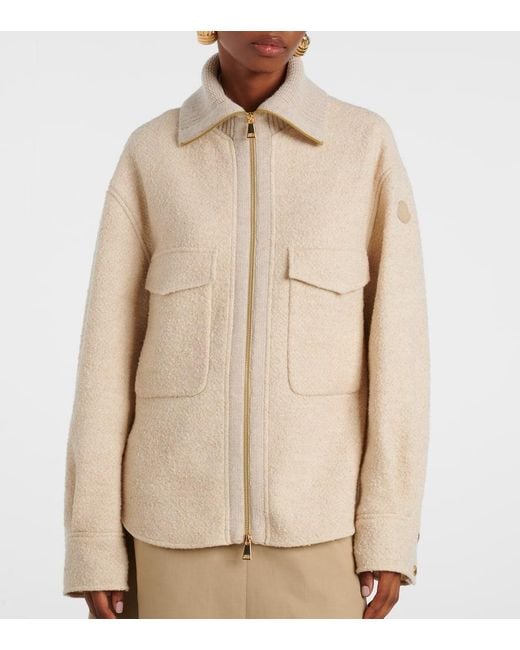 Chaqueta En Mezcla De Lana Con Cremallera Moncler de color Natural