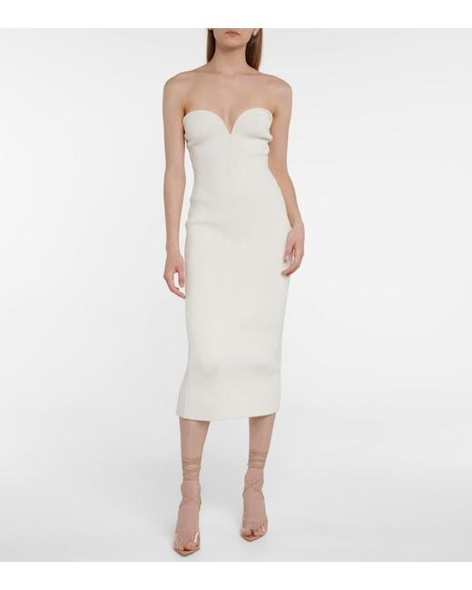Galvan White Thalia Strapless Midi Dress