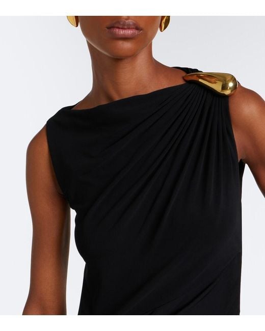 Bottega Veneta Black Gathered Jersey Maxi Dress