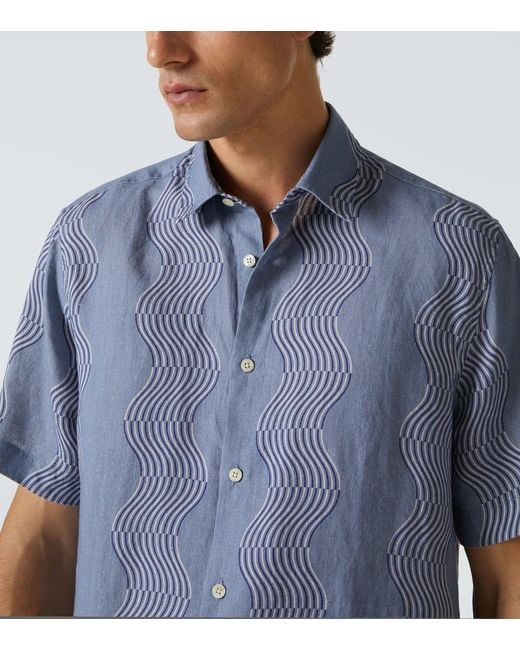 Frescobol Carioca Blue Castro Printed Linen Shirt for men