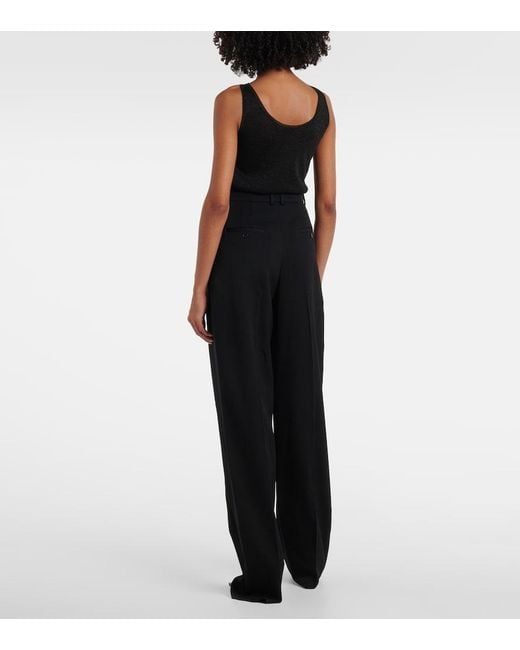 Saint Laurent Black High-Rise Wool Grain De Poudre Tuxedo Pants