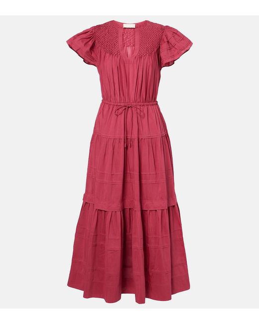 Ulla Johnson Red Marika Cotton And Silk Voile Maxi Dress