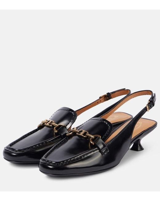 Tod's Black 35 Leather Slingback Pumps