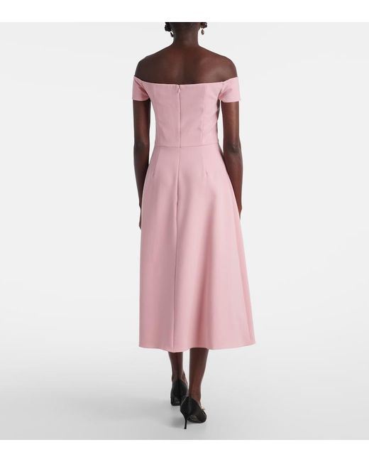 Carolina Herrera Pink Embellished Off-Shoulder Midi Dress