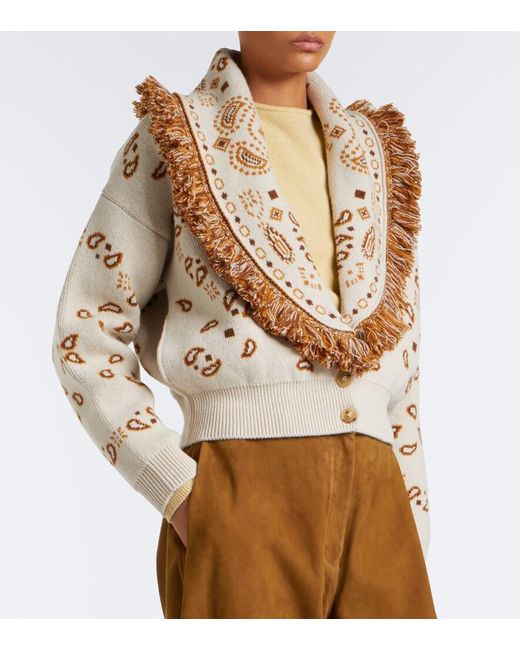Alanui Brown Bandana Jacquard Wool And Cashmere Cardigan