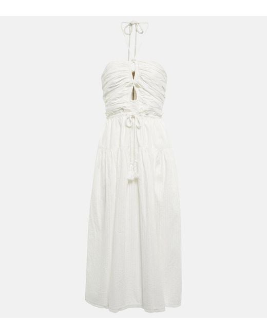 Ulla Johnson White Emmaline Halterneck Cotton Poplin Midi Dress