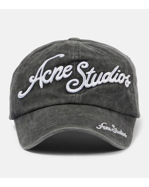 Cappello da baseball in cotone con logo di Acne in Gray
