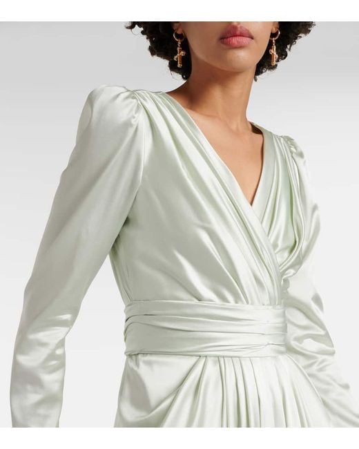 Dolce & Gabbana Green Gathered Front-Slit Silk-Blend Gown