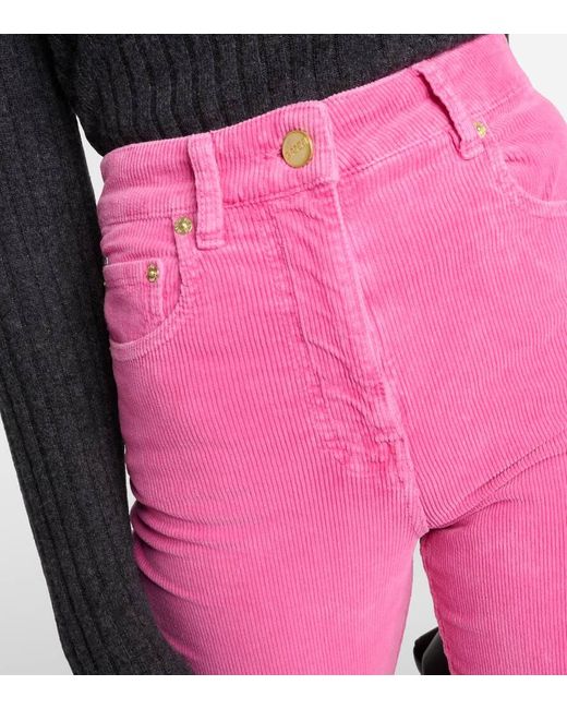 Pantalones flared de pana de algodon Ganni de color Pink