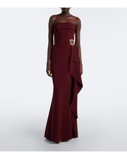 Elie Saab Purple Scarf-Detail Embellished Draped Cady Gown