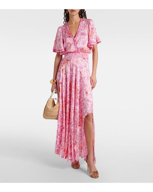Poupette Pink Mabelle Floral Satin Maxi Dress