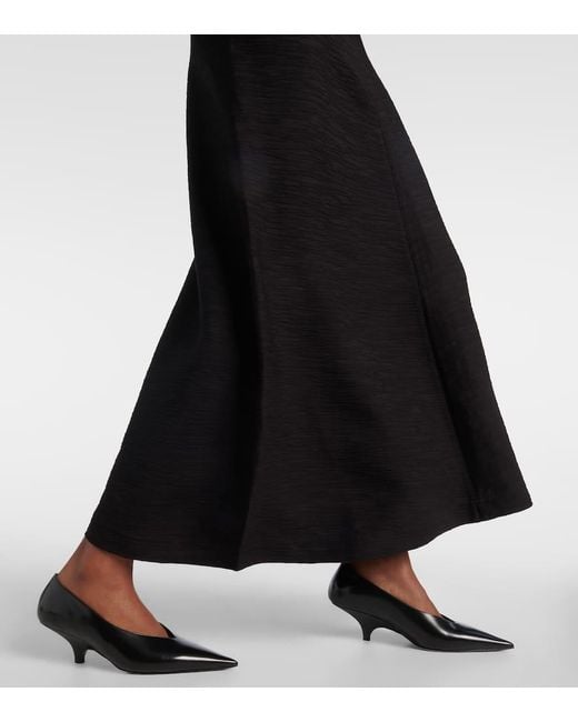 Totême  Black Slouch-Waist Plissé Midi Dress