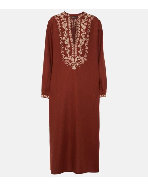 Loro Piana Faye Embroidered Linen Kaftan