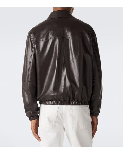 Canali Black Leather Blouson Jacket for men