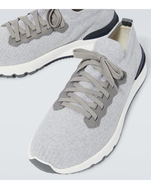 Zapatillas De Punto Con Piel Brunello Cucinelli de hombre de color Metallic