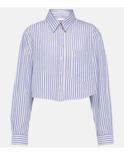 Isabel Marant Blue Eliora Striped Cropped Cotton Shirt