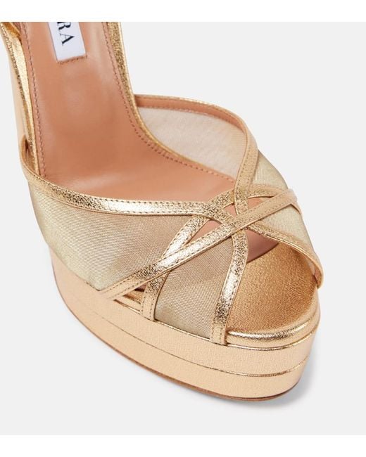 Aquazzura Metallic Shear 130 Mesh Platform Sandals